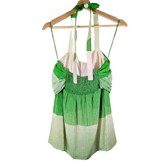 Alice + Olivia Green And White Ombre Silk Ruched Empire Swing Halter TOP Size S - Picture 7 of 14